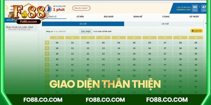 Giao diện Lô Đề Siêu Tốc Fo88 thân thiện, dễ thao tác