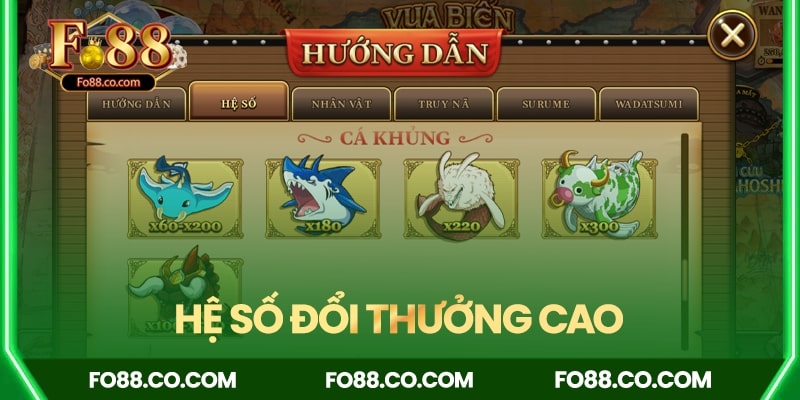 Hệ số đổi thưởng cá cực cao