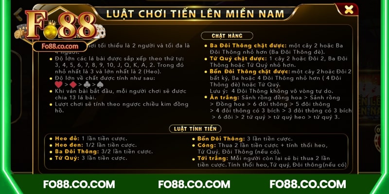 Chi tiết luật chơi tiến lên miền nam tại Fo88